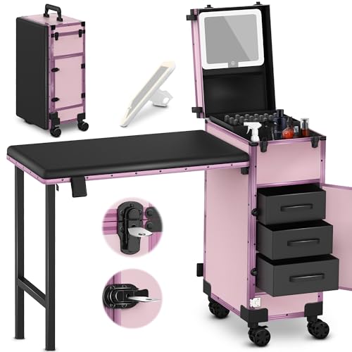 EASYINBEAUTY Rolling Portable Manicure Table with 3 Drawers