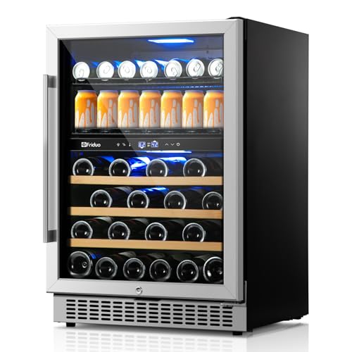 Friduo 24 Inch Beverage Refrigerator,30 Bottles & 82 Cans Dual Zone Beverage Fridge Built-In or Freestanding With Glass Door for Soda, Wine, Water - For Kitchen, Bar Or Office