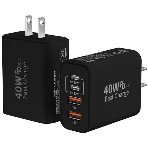 USB C Wall Fast Charger Block, 40W 4-Port Type C Chargers Fast Charging Blocks for Phone 17/16/15/14/13/12 Pro Max, Pad, Galaxy S24/23-2Pack