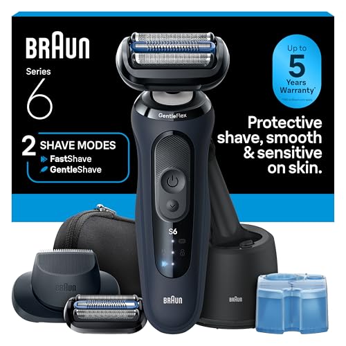 Braun Electric Razor for Men Series 6 with Precision Trimmer, Extra Shaver Head, 4-in-1 Clean & Charge Center, Travel Case, S6 6177ps