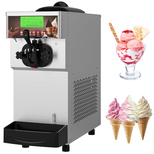 ACONEE 2.8-5.3 gal/H Single Flavor Commercial Soft Ice Cream Machine, 1400W Soft Serve Ice Cream Maker with 5" Display, Self-Cleaning, Easy Operate, High Productivity for Home Snack Bar, 115V