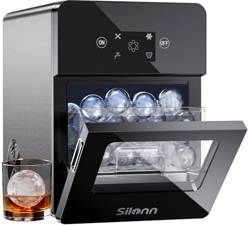 Silonn 2.4″ Sphere Ice Maker, Clear Ice Ball Maker with Slow-Melting, 3 pcs in 40 Mins, 100 pcs/Day, Crystal Sphere & Rapid Sphere Technology, Self-Cleaning Ice Maker Countertop Ideal for Whiskey
