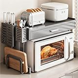 Microwave Stand with Drawer, Countertop Microwave Shelf, Space-Saving Kitchen Organizer for Ovens, Rice Cookers, Small Appliances(Gray,24.4"w)