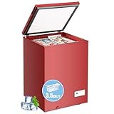Kismile 3.5 Cubic Feet Compact Chest Freezer, Ultra Deep Freezer with -40°F to 14°F, Digital Adjustable Thermostat, Top-Opening Door with 2 Removable Basket for Home, Kitchen, Red