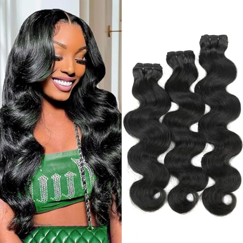 SWEETGIRL Body Wave Bundles Human Hair 18 20 22 Inches Real 16a Cambodian Raw Human Hair Bundles for Quick Weave or Sew in, Intact and Aligned Cuticle Avoid Tangle, Reusable with Triple Lifespan