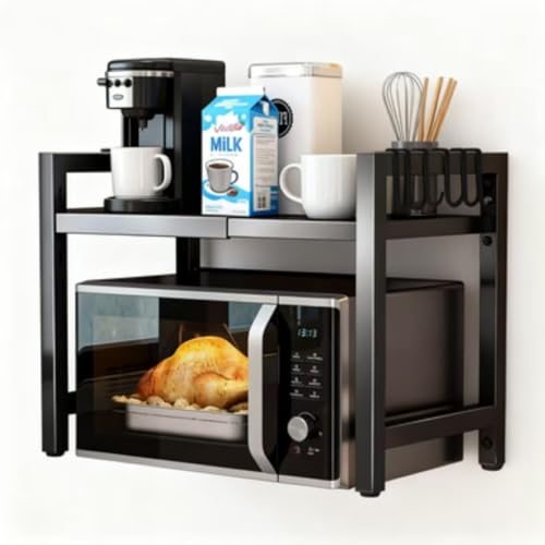 Premium Microwave Stand - Expandable Kitchen Shelf with Storage & Organization, Versatile Countertop Organizer for Small Spaces, Ideal for Kitchen Appliances & Accessories