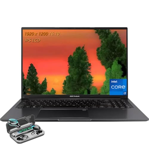 ASUS Vivobook 16 Laptop, 16" IPS (1920x1200) WUXGA Display, Intel i7-1355U, 10-Core, 16GB DDR4 RAM, 512GB PCIe SSD, BK, Black, Intel Iris Xe Graphics, Windows 11 Home, TWE Wireless Earbuds