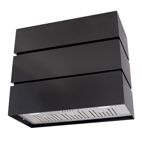Akicon Stainless Steel Range Hood, Modern Box Ducted Kitchen Hood with Powerful Vent Motor, 3 Speed Fan, Wall Mount