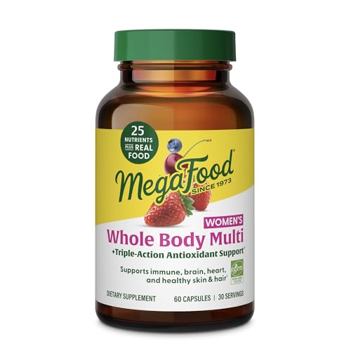 MegaFood Whole Body Womens Multivitamin - Multivitamin for Women - Vitamin D3 K2, Magnesium Citrate, Folate, Biotin, Iron - Brain, Heart, Skin & Hair & Immune Support - 60 Capsules, 30 Servings