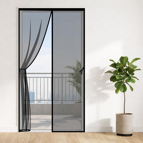 Classic Mosquito Net for Doors with Magnet – Heavy-Duty Fiberglass Mesh | Strong Auto-Close Magnets | Full Frame Hook-&-Loop | DIY Installation for Wooden/UPVC/Marble Doors (185×70 cm, Black)