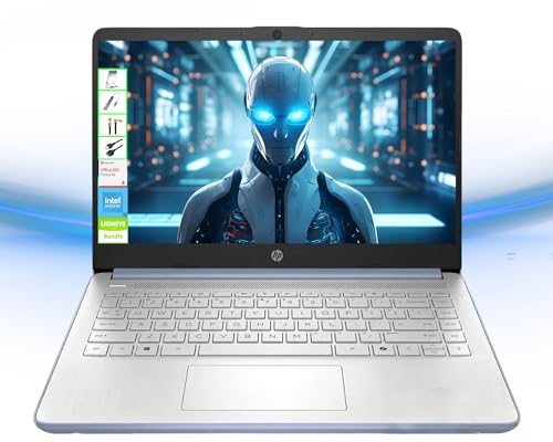 HP Laptop with Microsoft Office and 1TB Cloud Storage (1-Year) | 14 inch HD Computer | 4GB RAM | 128GB UFS | Intel 4-Core CPU(Beat i3-10110U) | Webcam | USB-C | Windows 11 Home in S Mode | LE Bundle