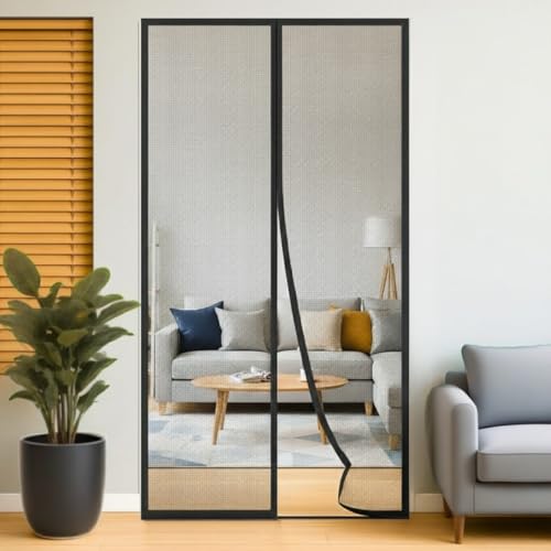 NetFly Magnetic Mosquito Net for Door | Easy Install Door Net for Home & Main Entrance | Hands-Free Magnetic Closure | Washable Durable Polyester Fly Screen Curtain – 100×210 cm (Black)