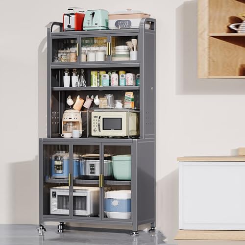 TBLOTYD Kitchen Small Appliance Cabinet Storage, 6 Tier Standing Microwave Stand Metal Shelves, Bakers Rack Metal for Kitchen Spices, Dishes, Pots, Pans,Gr?-100cm/39in