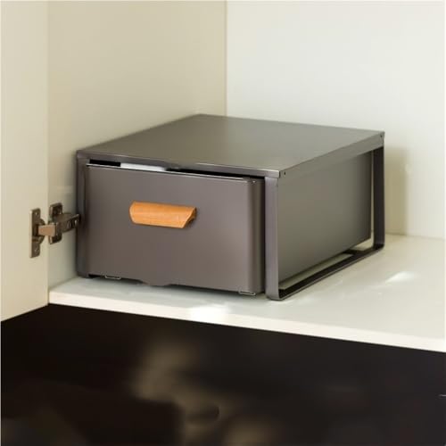 MeQibin Steel Microwave Stand with Pull-Out Drawers, Microwave Oven Bottom Rack, Kitchen Countertop Organizer Appliance Stand, for Microwaves, Coffee Machine(Black,Small)