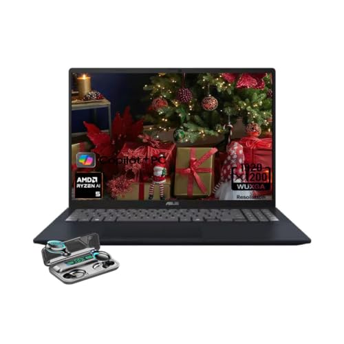 ASUS Vivobook 16 Laptop, 16" FHD (1920x1200) IPS LED Display, AMD Ryzen AI 5 330, Copilot+ PC, 16GB DDR5 RAM, 512GB SSD, HDMI, Quiet Blue, Windows 11 Home, TWE Wireless Earbuds