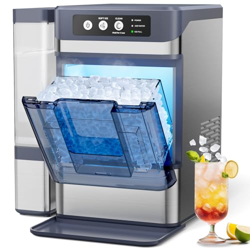 Nugget Ice Maker, 44Lbs/24H with 0.8 Gallon Tank, Soft Chewable Pellet Ice Ready in 5min Portable Ice Machine, Stainless Steels Ice Makers Countertop Self-Cleaning for Kitchens/Home/Office/Bar