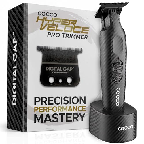 Cocco Hyper Veloce Pro Trimmer, Digital Gap Graphene Blade Edger, High-Torque Brushless BLDC Motor, Cordless, All-Metal Design, Lithium-Ion Battery, Charging Base Included (Carbon Fiber)