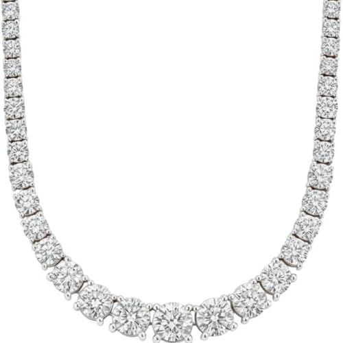 TANACHE 20 Carat Lab Grown Diamond Graduated Necklace for Women in 14K White Gold | EF-VS Clarity | IGI Certified | 4 Prong Lab Created 20 cttw Round Brillant Diamond Necklace | Bridal Jewelry & Gift