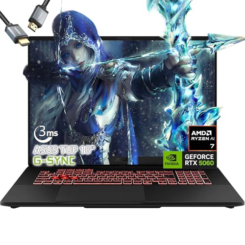ASUS TUF Gaming Laptop A18 inch - AMD Ryzen 7 260 Beat i9-13905H - 32GB RAM| 2TB SSD -NVIDIA RTX 5060-18" WUXGA Display 144Hz - RGB Backlit Keyboard - USB Type-C - FHD Camera - HDMI Cable