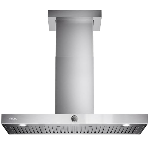 VIKIO HOME 42 Inch Wall Mount Range Hood with 1200 CFM, 3-in-1 Button Control Ducted/Ductless Exhaust Hood Low Noise Stainless Steel Kitchen Stove Vent Hood with Two 2000K LED Lights
