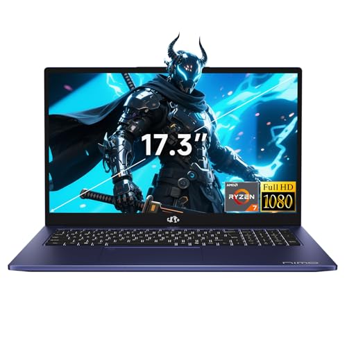 NIMO 17.3" Light-Gaming-Laptop, 8 Cores AMD R7 7735HS (up to 4.75GHz, Beat i7 12650H) 64GB DDR5 RAM 1TGB SSD Radeon 780M GPU IPS FHD Computer with 100W Type-C Fingerprint, Backlit Keyboard Wi-Fi 6E