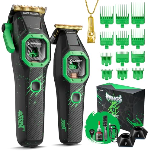 SUPRENT FANGS Professional Barber Clippers - High-Performance 13,000 RPM Vector Motor Hair Clipper Barber Trimmer Set, Professional Haircutting Kit with AI Speed Control, Patented U-Teeth Blade(black)