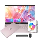 HP Flagship 14" HD Student&Business Laptop with AI Copilot, 13th Gen Intel 4-Core, 4GB RAM, 1.12TB Storage (128GB UFS + 1TB Docking Station), 1 Year Office 365, Wi-Fi 6, Win 11 S, Tranquil Pink