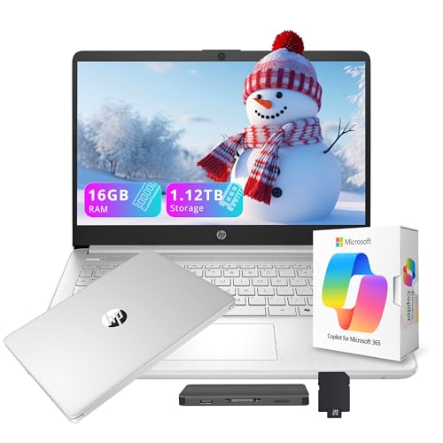 HP Flagship 14" HD Student&Business Laptop with AI Copilot, 13th Gen Intel 4-Core, 16GB RAM, 1.12TB Storage (128GB UFS + 1TB Docking Station), 1 Year Office 365, Wi-Fi 6, Win 11 S, Natural Silver