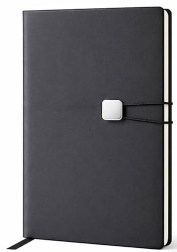 AccuPrints Premium A5 PU Leather Notebook Diary – 200 Pages, 80 GSM | Professional Journal with Metal Accessory & Elastic Band Closure | Office, Study & Personal Writing (Black)