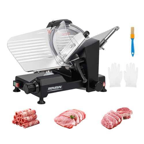 ROVSUN 12inch Commercial Meat Slicer, 500W Electric Deli Food Slicer with Premium Chromium-plated Steel Blade, 0-15 mm Adjustable Thickness, ETL Certified for Frozen Meat Ham Baguett Steak, Black