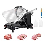 ROVSUN 12inch Commercial Meat Slicer, 500W Electric Deli Food Slicer with Premium Chromium-plated Steel Blade, 0-15 mm Adjustable Thickness, ETL Certified for Frozen Meat Ham Baguett Steak, Black