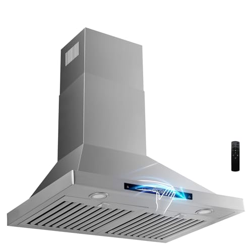 Micmi 30 inch Wall Mount Range Hood Convertible Vent with Permanent Baffle Filters 800CFM Stainless Steel for Kitchen Gesture Sensing & Touch Control, 4 Speed Exhaust Fan, ETL listed