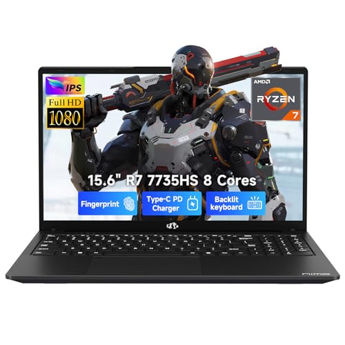 NIMO Gaming Laptop, 15.6" FHD Display, AMD Ryzen 7 7735HS (8C/16T, Up to 4.75GHz) Computer, 64GB DDR5 1TB NVMe SSD, Radeon 680M Graphics, Backlit Keyboard, Fingerprint Unlock, PD 100W Type-C