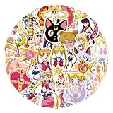 55PCS Sailor Anime Moon Stickers,Teens Stickers for Water Bottle Laptop Phone Scrapbooking Journaling for Teens Adults for Party Supply Favor Decor (Gray)