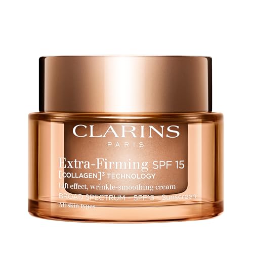 Clarins NEW Extra-Firming Day Moisturizer SPF 15 | Firming Anti Aging Face Cream | Contains Collagen Polypeptide & Niacinamide | UVA/UVB Protection | All Skin Types | 1.7 Ounces