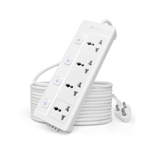 Cablet Extension Board 10 Meter Cable | 2500W 10A | 4 Universal Multi Plug Socket with Individual Switches | 10 Meter Heavy Duty Cord | LED Indicator, Power Strip & Spike Guard for Home & Office Use