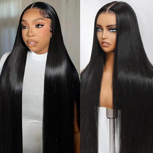 Draylith 30 Inch 13x6 Lace Front Wigs Human Hair Wig 200 Density HD Transparent Straight Lace Frontal Wigs For Women Glueless Wig Pre Plucked With Baby Hair Natural Color