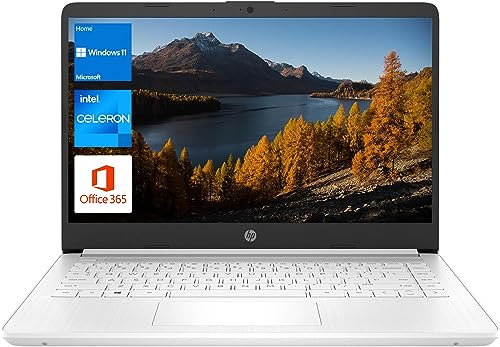 HP Essential Laptop, 14" HD Display, Intel Celeron N4120, 8GB RAM, 64GB eMMC+256GB Micro SD, Webcam, HDMI, Wi-Fi, RJ-45, 1 Year Office 365, Windows 11 Home, White