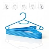 PulGos 12 Pack Blue Hanger Plastic + 5 Pack Transparent Single Hooks; Premium Non-Slip Ultra-Thin Wardrobe Storage Combo, Heavy Duty Space Saving Slim Closet Organizer for Coats, Suits & Garments