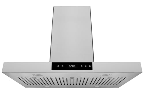 Hauslane 30" Island Range Hood 800 CFM Convertible Stainless Steel Kitchen Vent Hood with, Power Control Technology, Remote & Dual Control Panels, Auto Shut-Off, LED Lights, 10.5-ft Ceiling Adaptable