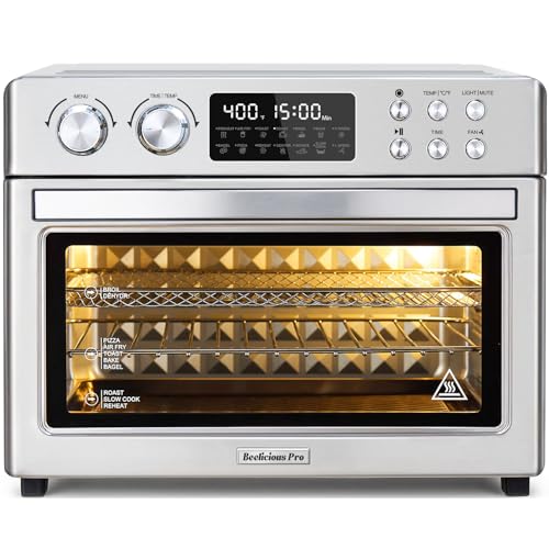 28QT Air Fryer Toaster Oven Combo, Large 12-in-1 Convection Countertop Oven with 3-Layer Cooking, Rotisserie for Chicken, 6 Heating Tubes, Fast Preheat, Fit 11" Pizza, All Accessories, Chrome