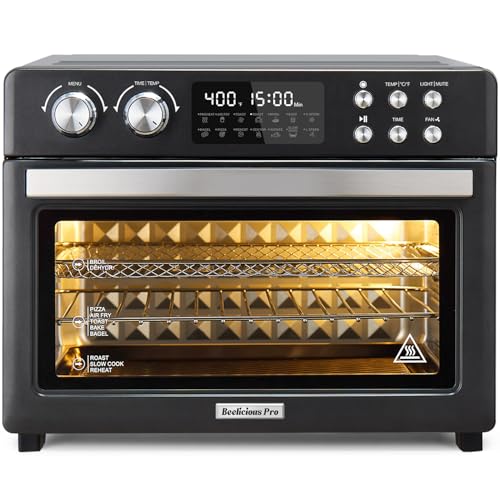 28QT Air Fryer Toaster Oven Combo, Large 12-in-1 Convection Countertop Oven with Next-Gen HeatWave Convection, 3-Layer Cooking, Rotisserie for Chicken, Fits 11" Pizza, Full Accessories, Glitter Black
