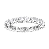 Houston Diamond District 1 to 10 Carat Round Cut LAB GROWN Diamond Ladies Eternity Wedding Anniversary Stackable Ring Band (E-F Color VS2-SI1 Clarity) 18K White Gold 10 Carat Size: 9.5