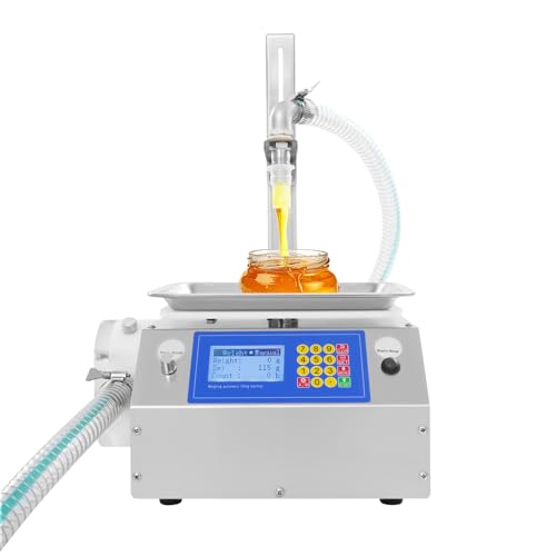 Automatic Honey Filling Machine, 0.02-22.05lbs Bottle Filler with Weighing & Timing Modes, High Precision Digital Filling Equipment with Memory Function for Pear Syrup, Peanut Butter