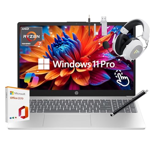 HP 15.6" FHD Touchscreen Laptop, AMD Ryzen 7 7730U, 64GB RAM,1TB SSD, Windows 11 Pro, Wi-Fi 6, Copilot AI Business Laptop PC, Long Battery Life, HDMI,USB-C,w/Mytrix Headset/Pen,with Lifetime Office