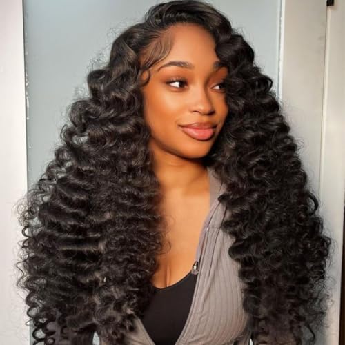 ISEE Half Wig Human Hair Loose Deep Wave 3 In 1 Flip Over Wear and Go Glueless Wigs With Drawstring 180% Density Seamless Clip Ins Loose Curly Half Wig For Women Beginner Friendly 26 Inch