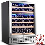 AAOBOSI 51 Bottle Wine Fridge, 24-Inch Dual Zone Wine Cooler Refrigerator, Built-In or Freestanding Under Counter Wine Fridge with Compressor, Digital Temperature Control, Low Noise for Home Bar