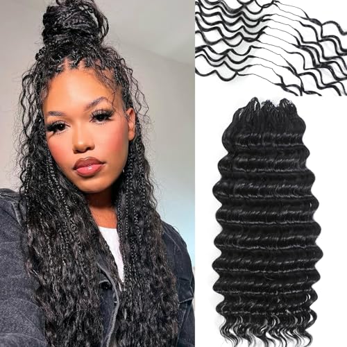 Urbeauty Feather Crochet Human Hair for Black Women, 100Strands Deep Wave for Boho Braids, Pre-Looped, Knotless & Invisible Finish, 100% Human Hair, Soft, Lightweight & Reusable, Beginner-Friendly