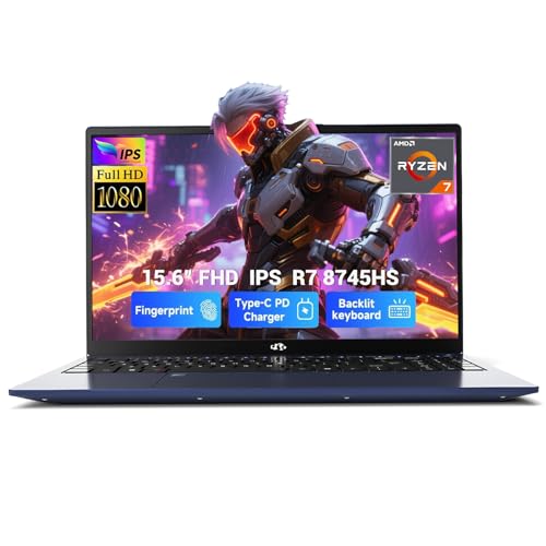 NIMO 15.6" IPS FHD-Gaming-Laptop-Computer, AMD Ryzen 7 8745HS 64GB DDR5 RAM 2TB SSD Radeon 780M-Graphics (8C/16T, up to 4.9GHz Beat R9 7940HS) 100W Type-C Backlit Keyboard Fingerprint USB 4.0