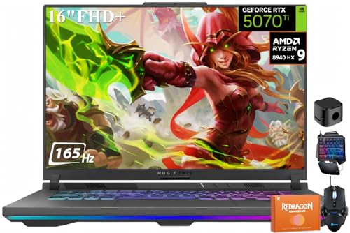 ASUS ROG Strix G16 Gaming Laptop, 16" FHD+ 165Hz/3ms 100% sRGB, AMD Ryzen 9 8940HX (Turbo 5.3GHz), GeForce RTX 5070 Ti 12GB GDDR7, 64 GB DDR5, 4 TB SSD, Wi-Fi 6E, RGB Backlit Keyboard, Windows 11 Pro